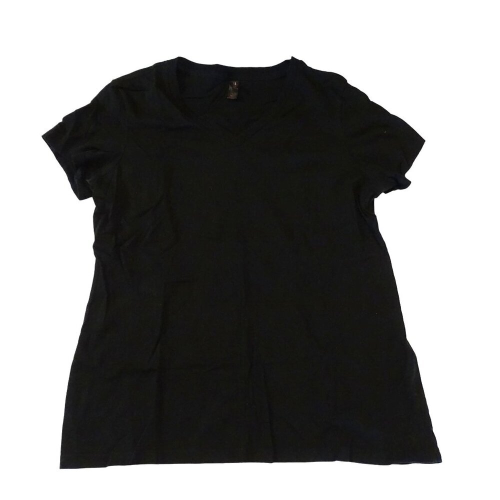 District Made Black V-Neck TShirt Tee Shirt Women Size L Cotton Short Sleeve